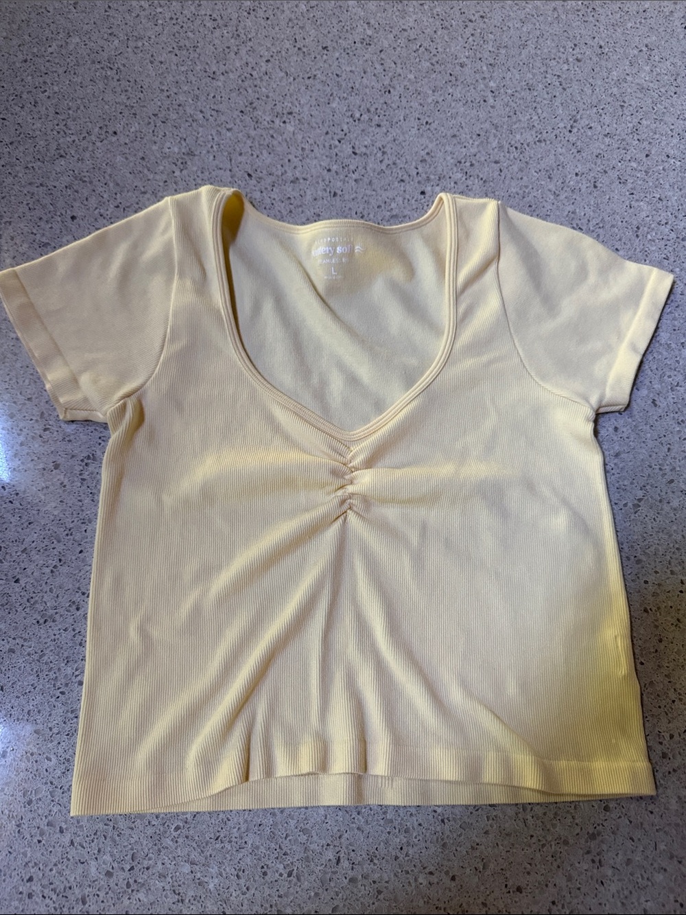 Aeropostale Pale Yellow Ruched V-Neck Crop Top